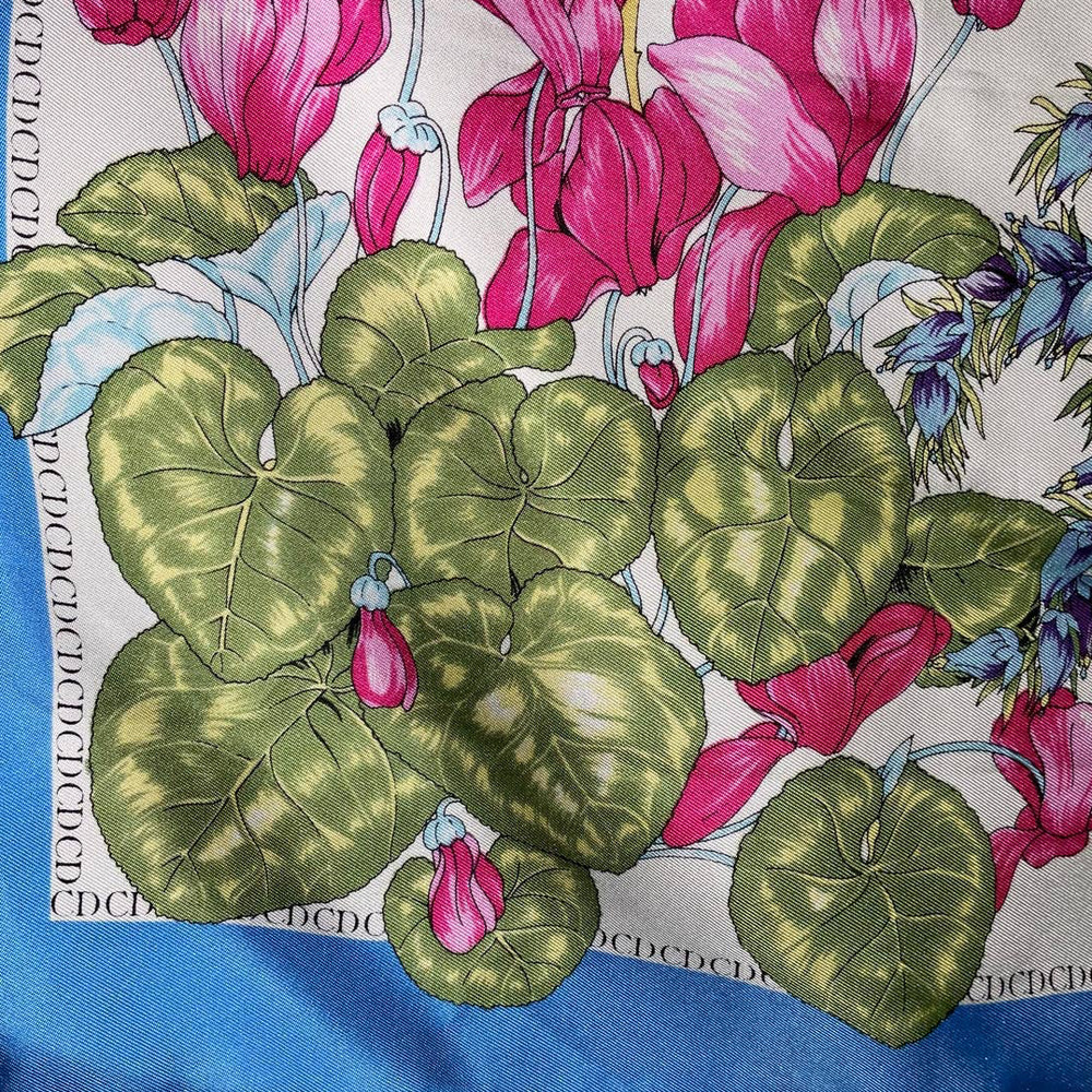 Christian Dior 32” Square 100% Silk Scarf Blue Multicolored Birds & Floral Print - Picture 15 of 16